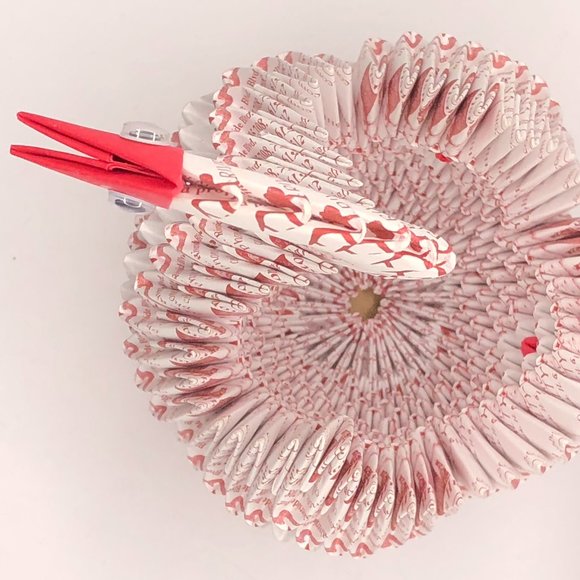 Origami PAPER Swan Basket White Red Accents Spring Easter Decor Folk Art Large - Picture 6 of 14